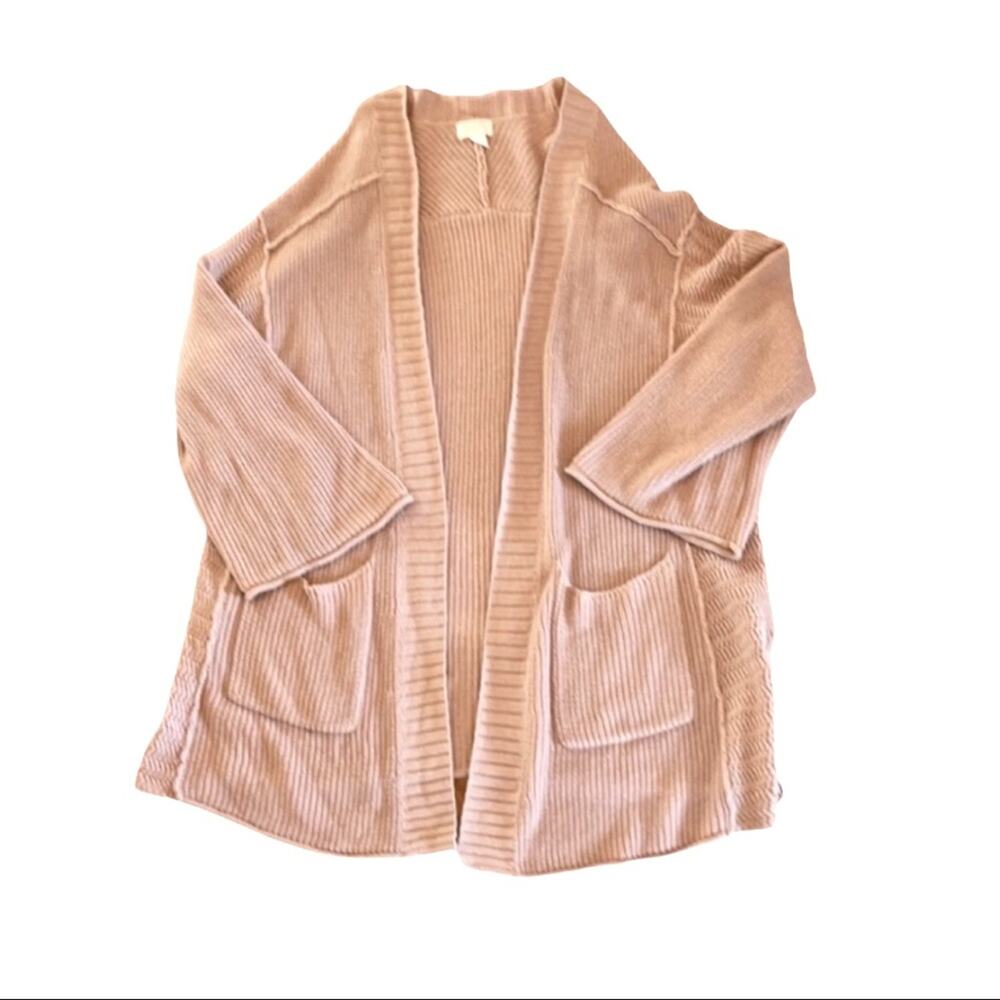 Caslon Open Front Cotton Cardigan Pink Adobe Large Petite